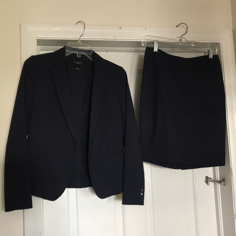 Ann Taylor navy pinstripe skirt suit